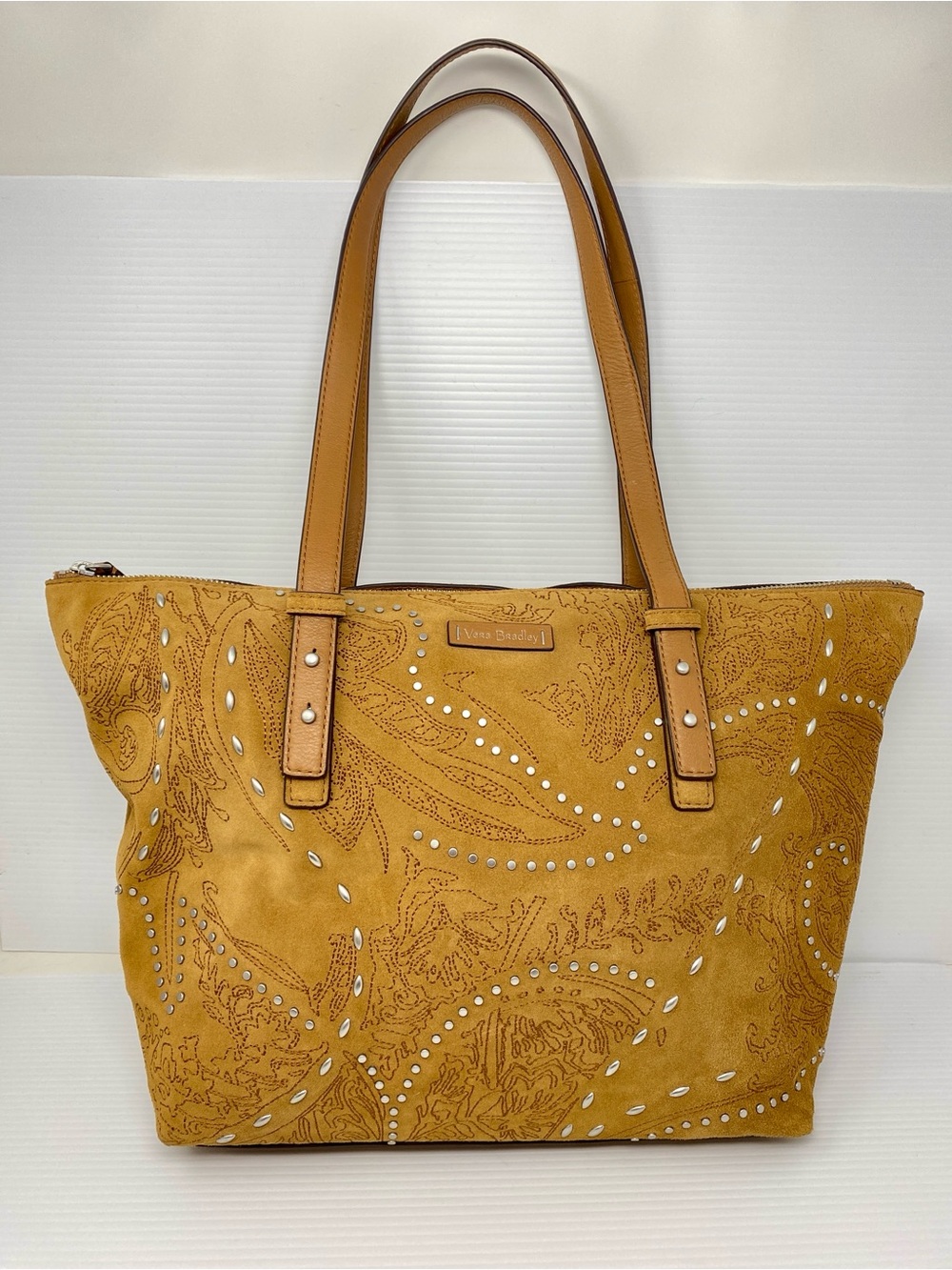 NWT Vera Bradley Gallatin Brown Studded Suede Leather Tote Toasted Hazelnut New